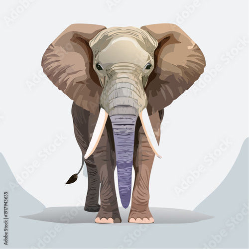 Majestic African Elephant Front View Illustration with Impressive Tusks and Large Ears Standing Proudly, Depicting Wildlife and Nature's Grandeur in a Stylized Vector Art Style