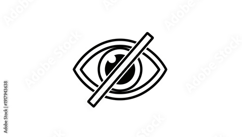 A black and white graphic showing an eye with a line crossing through it