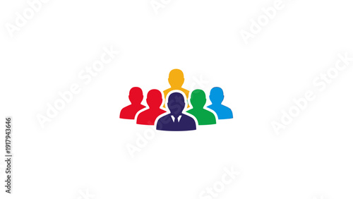 Group of stylized people in various colors. Depicts unity, diversity, and teamwork on a white background