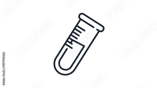 A minimalist outline of a tilted test tube with liquid inside and measurement marks