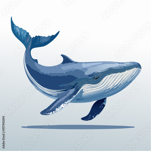 A vibrant illustration capturing the majestic essence of a blue whale, gracefully swimming to represent the vast beauty and incredible diversity of ocean life
