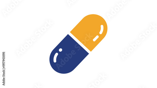 A tilted capsule with a blue lower half and orange upper half. White background
