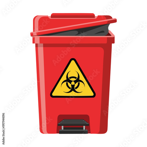 Biomedical Waste Disposal Bin with Biohazard Warning Sign for Safe Waste Management