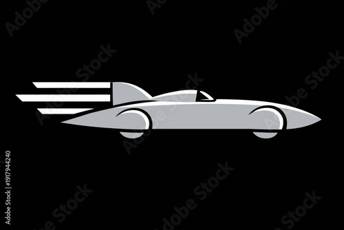 Futuristic vehicle illustration with sleek design and aerodynamic features in a simple composition