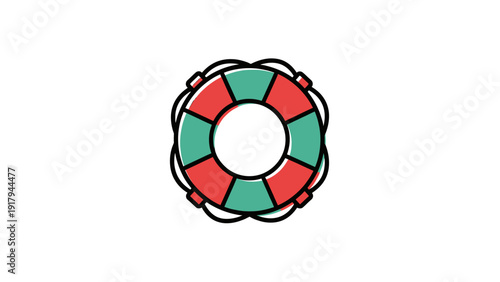 A stylized lifesaver, segmented red and teal, ring-shaped, with black outline, on white