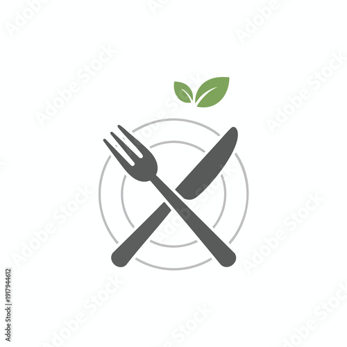 Healthy Eating Concept with Fork Knife and Leaf Illustration