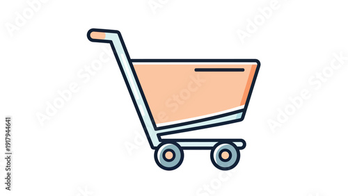 A simple, cartoon-style shopping cart illustration. It has a peach-colored basket
