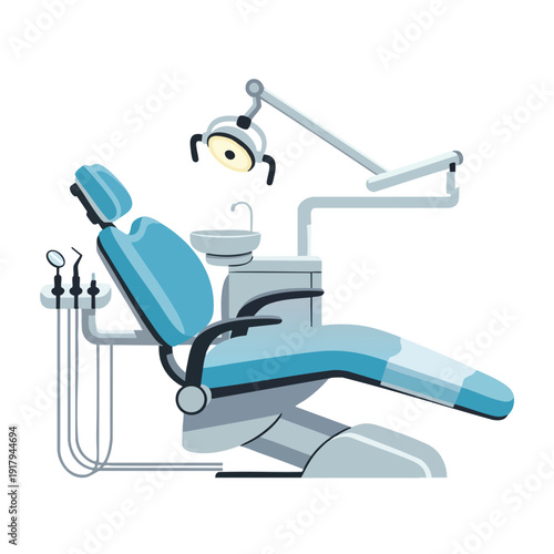 Modern Dental Clinic Chair with Equipment and Overhead Light