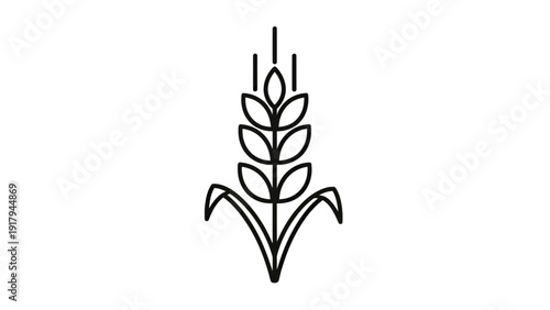 A simple, black line drawing of a wheat stalk against a plain white backdrop