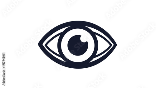 Stylized graphic of a human eye with dark lines and a white pupil