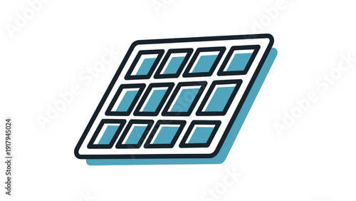 Graphic illustration of a solar panel tilted at an angle with a simple design