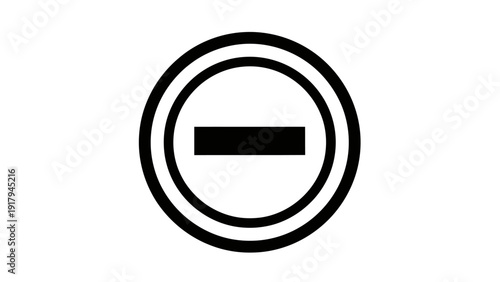 A black and white graphic a double-ring circle with a horizontal rectangle inside