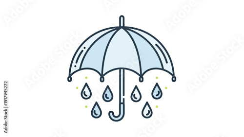 Vector illustration of an open umbrella with raindrops falling, isolated on a white background