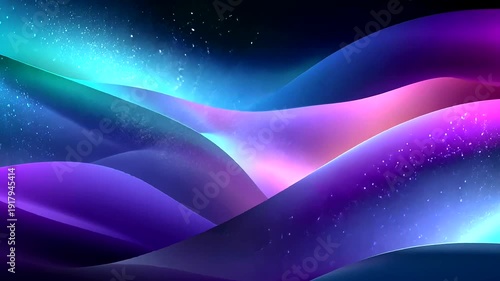 Vibrant purple and blue waves glow in a dark abstract background 