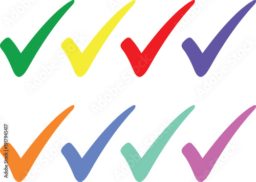 Colorful checkmarks in two rows