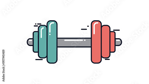 A colorful, minimalist illustration of a dumbbell with a light background
