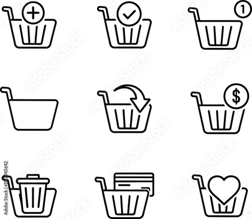 E commerce shopping cart icons set