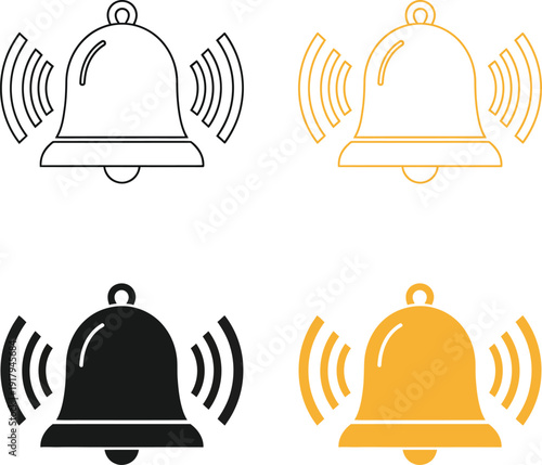 Bell icons in different colors with sound waves