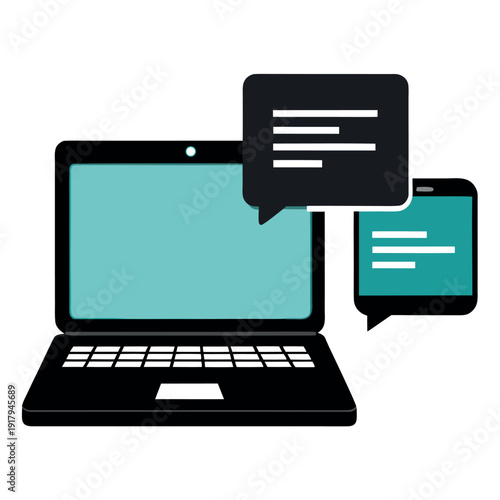 a laptop and smartphone with chat bubbles, messaging concept