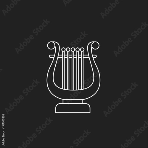 Lyre Musical Instrument Line Icon Vector. Ancient Greek String Instrument Outline Illustration.