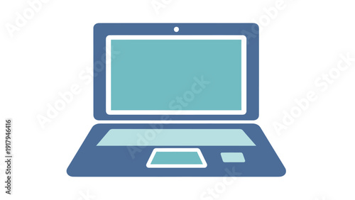 Vector illustration of a laptop computer in shades of blue and teal, open and facing forward