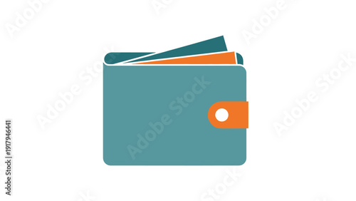 A teal wallet with orange accent and cash peeking out