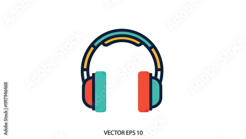 A colorful, graphic vector illustration of headphones with teal and orange earcups