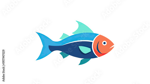 Colorful illustration of a fish with a rounded body, fins, and tail on white
