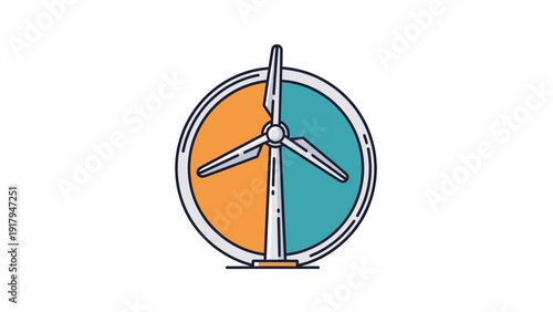 Cartoon illustration of wind turbine inside a split-colored circle
