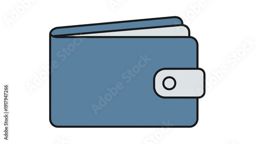 A blue wallet illustration with a tab closure and partially open flap