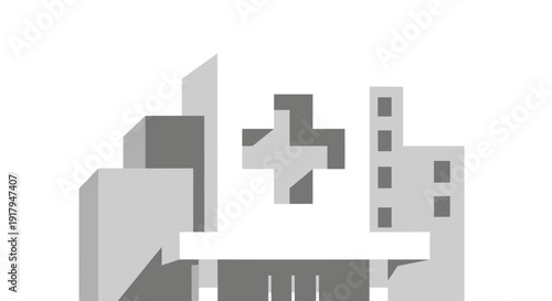 Modern Hospital Building with Medical Cross Icon