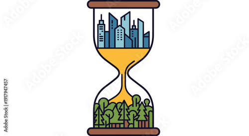 Hourglass with Cityscape and Forest