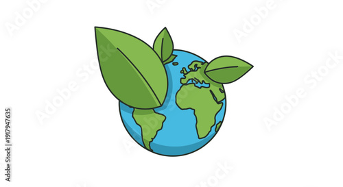 Green leaves growing on planet earth, environmental concept