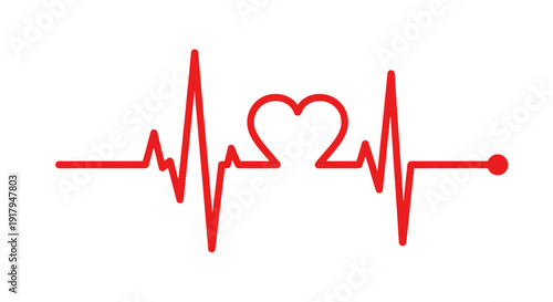Red Heartbeat Line with Heart Symbol
