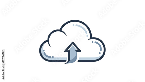A digital illustration depicts a cloud with an upward arrow, conveying upload