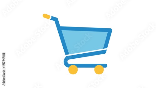 A flat, stylized illustration of a shopping cart against a white background