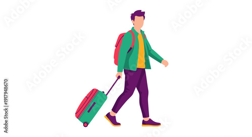 Man with Luggage and Backpack Traveling