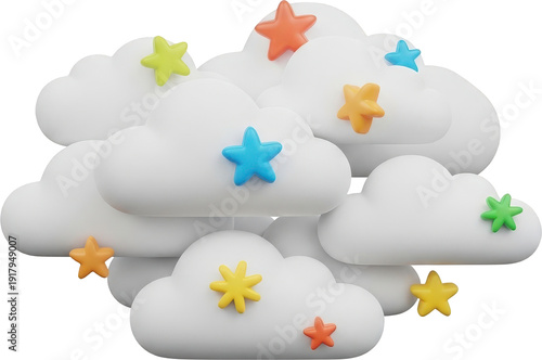 Playful White Clouds with Colorful Stars