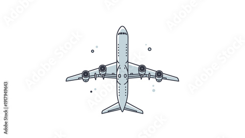 Vector illustration of a jetliner viewed from above, with four engines. Simple and clear design
