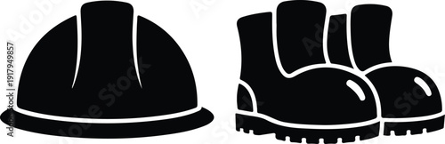 Cute Hard Hat and Boots Silhouette Pair