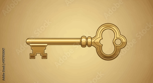 Golden Antique Key on Textured Background