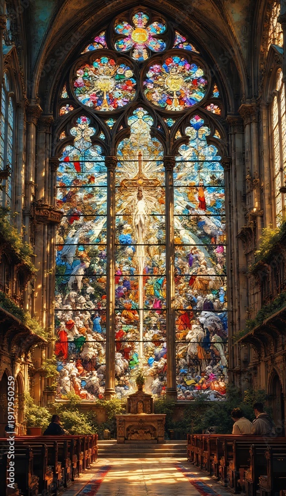Fototapeta premium Stunning Stained Glass Window in Historic Cathedral Interior