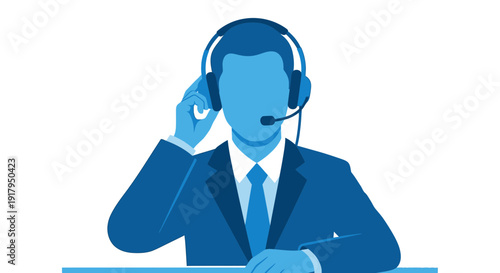 Customer service representative with headset on white background