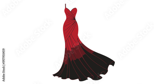 Elegant Red Black Gown, Evening Dress, Fashion Design