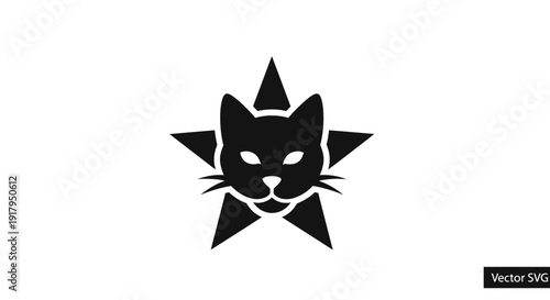 Black Cat Face Silhouette Star Icon