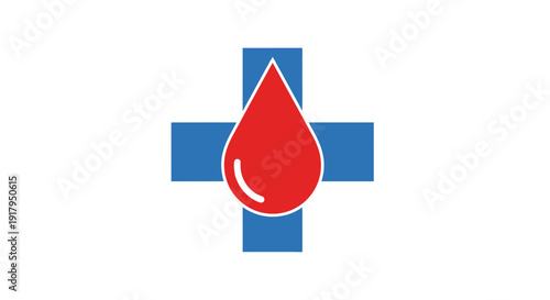 Red Blood Drop on Blue Medical Cross Icon