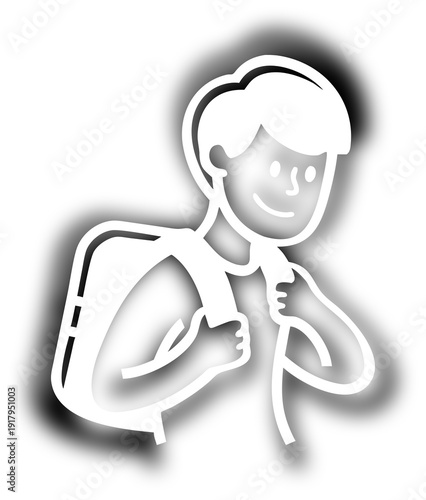 Sick boy coughing illness neon outline icon