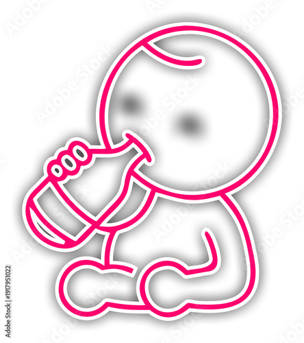 Baby drinking milk feeding neon outline icon