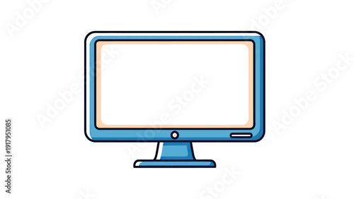 Stylized, cartoon-like desktop computer monitor with light blue color scheme