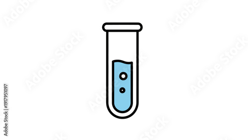 A vector illustration of a test tube with blue liquid and air bubbles, white background